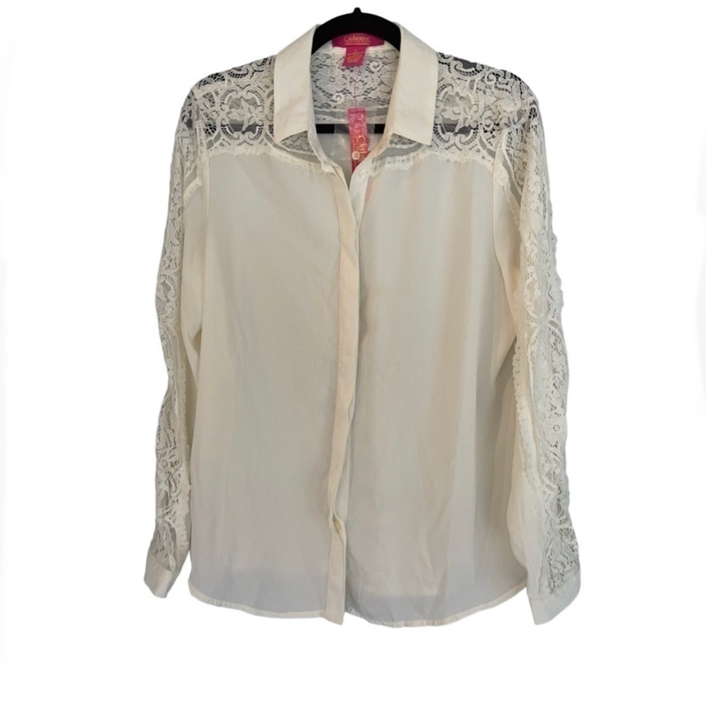𝅺catherine Malandrino Long Sleeve Lace Button Down Blouse